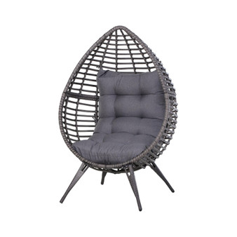 Egg Chair w/ Soft Cushion, Teardrop Cuddle Seat, Outdoor / Indoor, PE Plastic Rattan Furniture, Adjustable Height, Grey