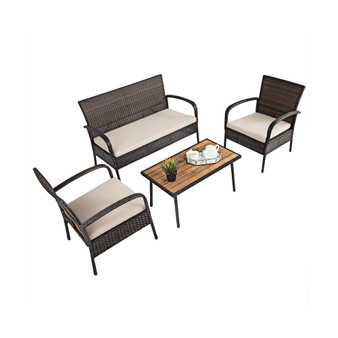 4PCS Patio Rattan Furniture Set Outdoor Conversation Set