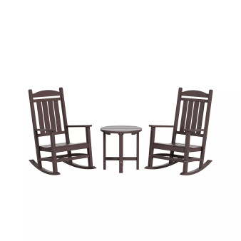 3 Piece Outdoor Porch Rocking Chairs with Round Side Table Set