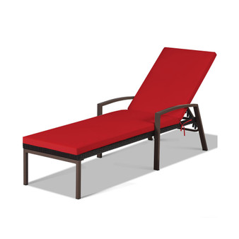 Patio Rattan Lounge Chair Recliner Back Adjustable Cushioned Garden