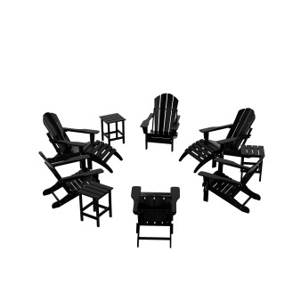 12 Piece Set Outdoor Folding Adirondack Chairs with Ottoman Side Table