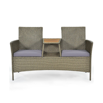 2-Person Patio Rattan Conversation Furniture Set Loveseat Coffee Table