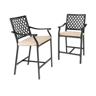 2PCS Patio Bar Stool Counter Height Cushioned Chair Armrest Garden Deck