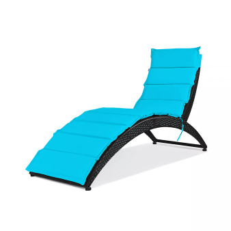 Folding Patio Rattan Lounge Chair Chaise Cushioned Portable Garden Lawn