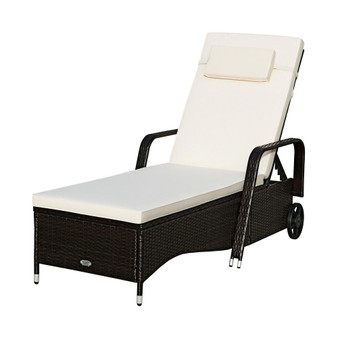 Outdoor Chaise Lounge Chair Recliner Cushioned Patio Furniture Adjustable Wheels