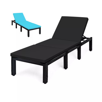 Patio Rattan Lounge Chair Chaise Recliner Adjust Cushion