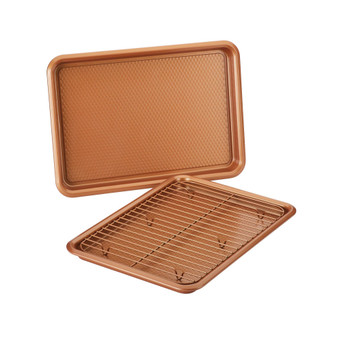 Ayesha Bakeware Double Batch Cookie Pan and Cooling Rack Set, 3-Pc.