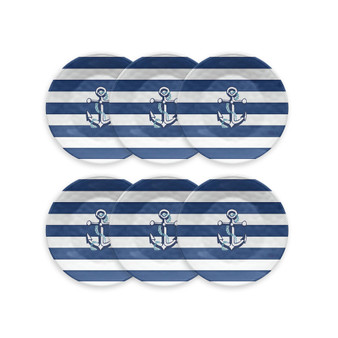 Melamine Nautical Anchor 6-Piece Dinner Plate Set, 10.5"