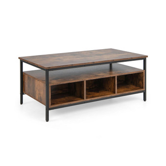 Industrial Coffee Table with Open Storage Metal Frame Center Table