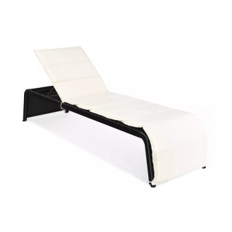 Patio Rattan Lounge Chair Chaise Recliner Back Adjustable Cushioned Garden