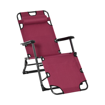 2-in-1 Folding Patio Lounge Chair w/ Pillow, Outdoor Portable Sun Lounger Reclining to 120°/180°, Oxford Fabric, Red
