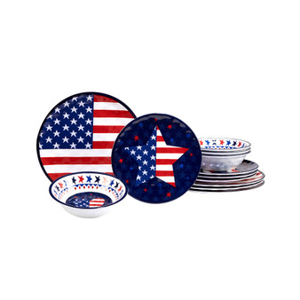 Stars and Stripes Melamine Dinner Set, 12 Piece