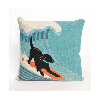 Liora Manne Frontporch Surfing Dog Indoor, Outdoor Pillow - 18" Square