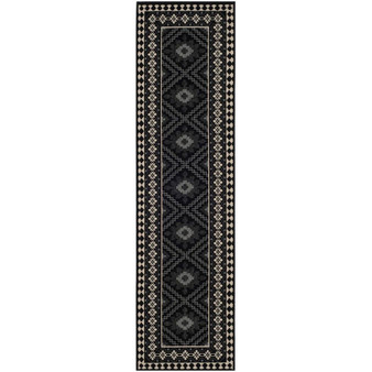 Veranda Black and Creme 2'3" x 8' Runner Outdoor Area Rug