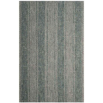 Courtyard Light Gray and Teal 5'3" x 7'7" Sisal Weave Outdoor Area Rug