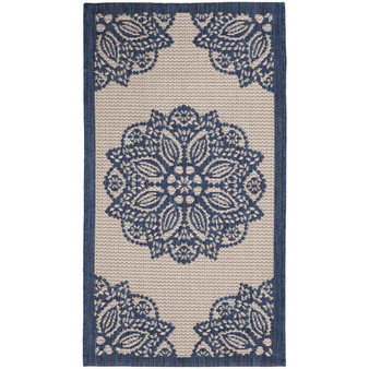 Courtyard Beige and Navy 2' x 3'7" Sisal Weave Outdoor Area Rug