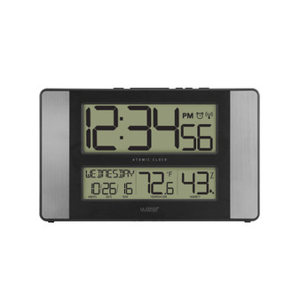Atomic Digital Clock with Indoor Temperature and Humidity, Aluminum finish