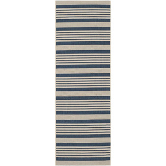 Courtyard Navy and Beige 2'3" x 12' Sisal Weave Runner Outdoor Area Rug