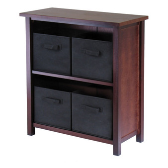 Verona 2-Section M Storage Shelf with 4 Foldable Black Fabric Baskets