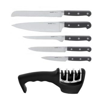 Contempo German Steel 7-Pc. Cutlery Set in Wood Case & Sharpener