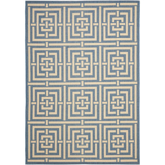 Courtyard Blue and Bone 5'3" x 7'7" Outdoor Area Rug