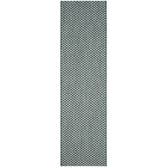 Courtyard Turquoise and Light Grey 2'3" x 10' Sisal Weave Runner Outdoor Area Rug