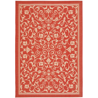 Courtyard Red and Natural 6'7" x 6'7" Round Outdoor Area Rug