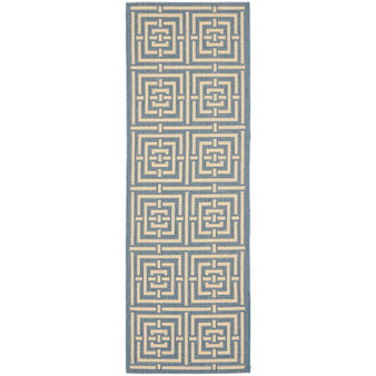 Courtyard Blue and Bone 2'3" x 6'7" Runner Outdoor Area Rug