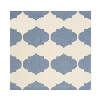 Courtyard Beige and Blue 5'3" x 5'3" Square Outdoor Area Rug