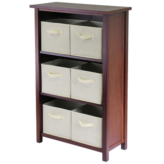 Verona 3- Section M Storage Shelf with 6 Foldable Beige Color Fabric Baskets
