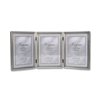 Antique Pewter Hinged Triple Picture Frame - Bead Border Design - 5" x 7"