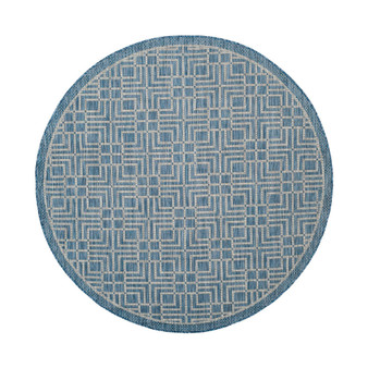 Courtyard Navy and Gray 6'7" x 6'7" Round Outdoor Area Rug
