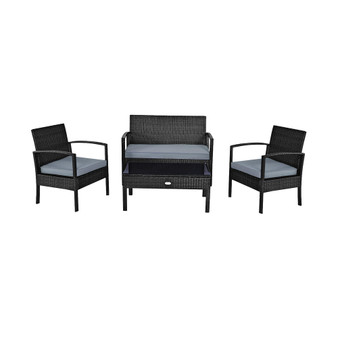 4PCS Patio Rattan Wicker Furniture Set Brown Loveseat Sofa