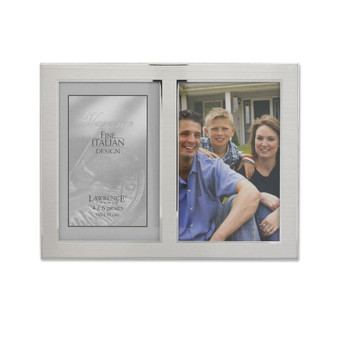 Brushed Silver Metal and Shiny Metal Two Tone Hinged Double Opening Panel - 4" x 6"