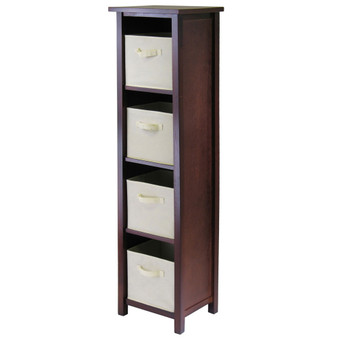 Verona 4-Section N Storage Shelf with 4 Foldable Beige Color Fabric Baskets