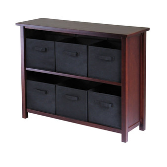 Verona 2-Section W Storage Shelf with 6 Foldable Black Fabric Baskets