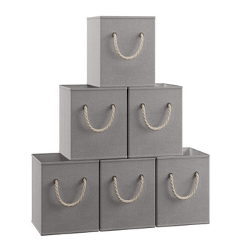 Foldable Linen Storage Cube Bin with Rope Handles - Set of 6
