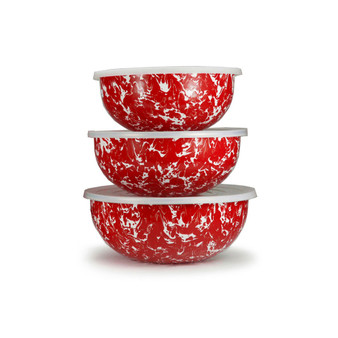 Red Swirl Enamelware Collection Mixing Bowls, Set of 3