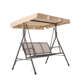 3 Person Outdoor Patio Swing, Steel Frame Textilene Seats Steel Frame Swing Chair, Beige
