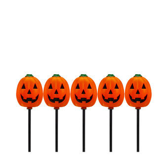 Jack-O-Lantern Shaped 5 Piece Halloween Pathway Markers with 3.75' Black Wire Set