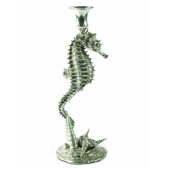 Pewter Seahorse Candlestick Holder Tall Centerpiece Display