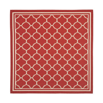 Courtyard Red and Bone 4' x 4' Square Outdoor Area Rug