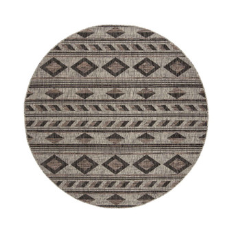 Courtyard Gray and Black 6'7" x 6'7" Round Outdoor Area Rug