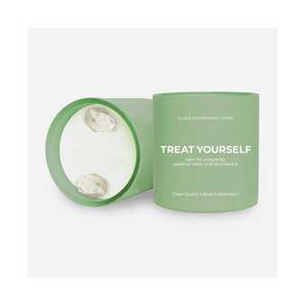 "Treat Yourself" Basil Mandarin with Clear Quartz Crystal Manifestation Candle