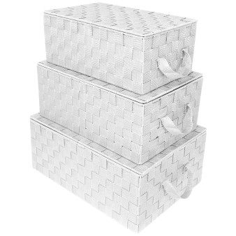 Stackable Woven Tote Basket with Carry Handles & Lid, Set of 3