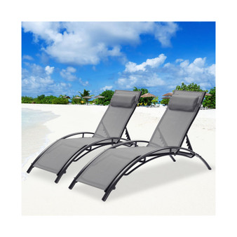 2 PCS Set Chaise Lounge Outdoor Lounge Chair Lounger Recliner Chair For Patio Lawn Beach Poolside Sunbathing
