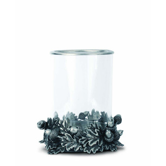 Acorn Oak and Leaf Pewter Metal Hurricane Candlestick Holder