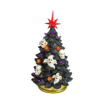 LED Lighted Skull and Ghost Halloween Tree, 12"