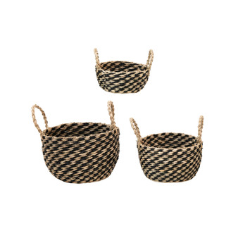 8" Round Sea Grass Basket, Set of 3
