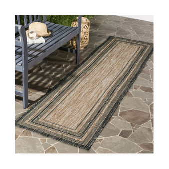 Courtyard Natural and Black 2'3" x 14' Sisal Weave Runner Outdoor Area Rug